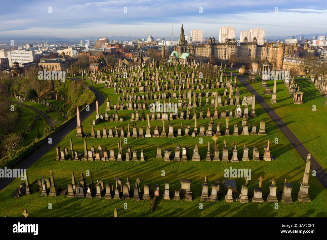 Vista della necropoli a Glasgow, Scotland, Regno Unito Foto Stock