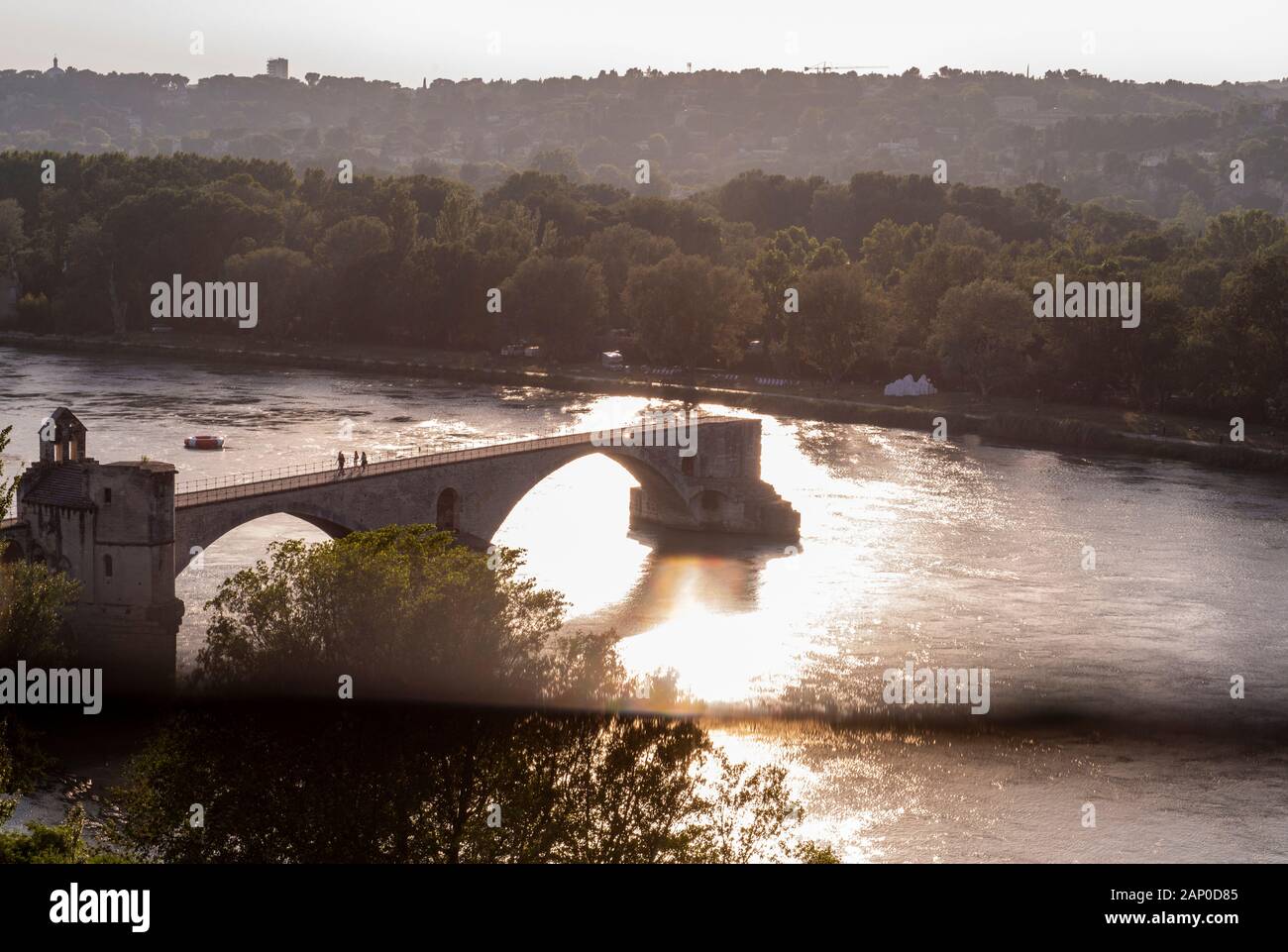 Ponte di Avignone al tramonto. Foto Stock