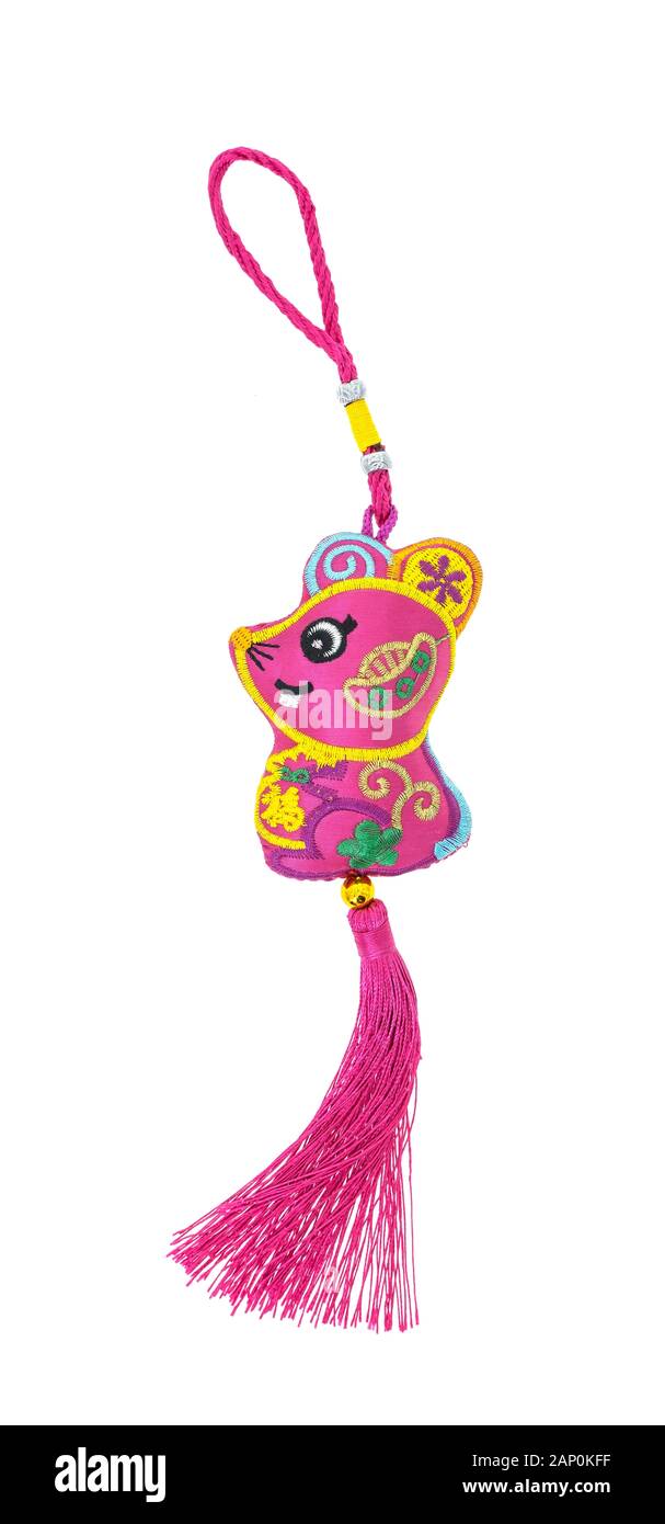 La tradizione cinese nodo di stoffa rat,2020 è l'anno del ratto,i caratteri cinesi traduzione: buono benedire per il nuovo anno Foto Stock