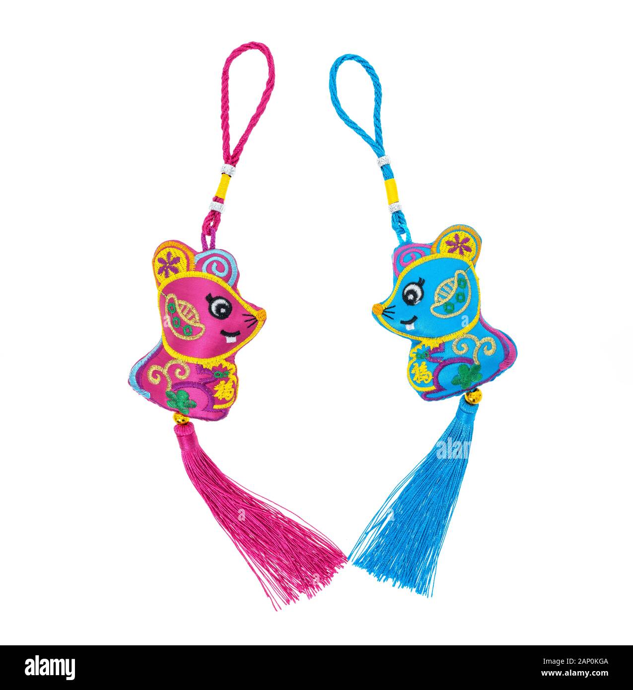 La tradizione cinese nodo di stoffa rat,2020 è l'anno del ratto,i caratteri cinesi traduzione: buono benedire per il nuovo anno Foto Stock