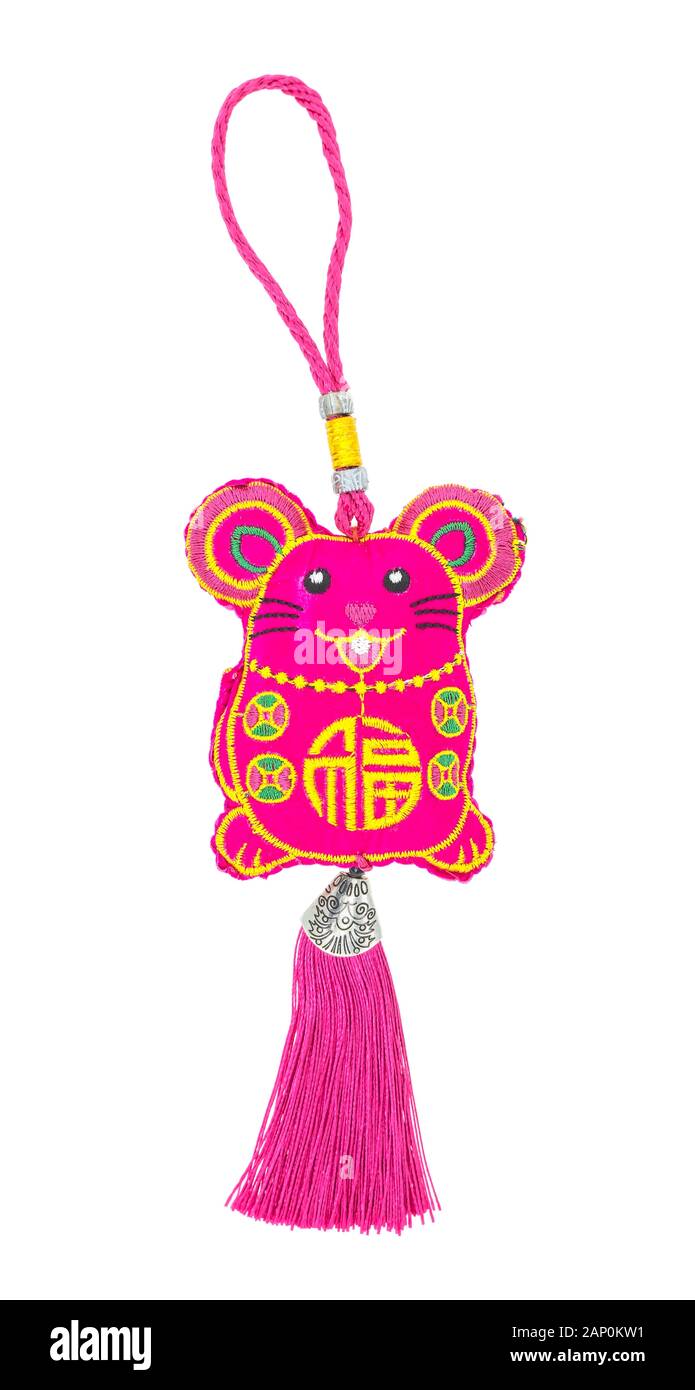 La tradizione cinese nodo di stoffa rat,2020 è l'anno del ratto,i caratteri cinesi traduzione: buono benedire per il nuovo anno Foto Stock