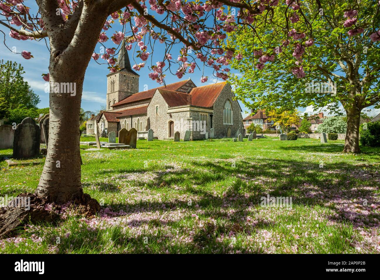 Pomeriggio di primavera presso la chiesa di San Michele in Southwick. Foto Stock