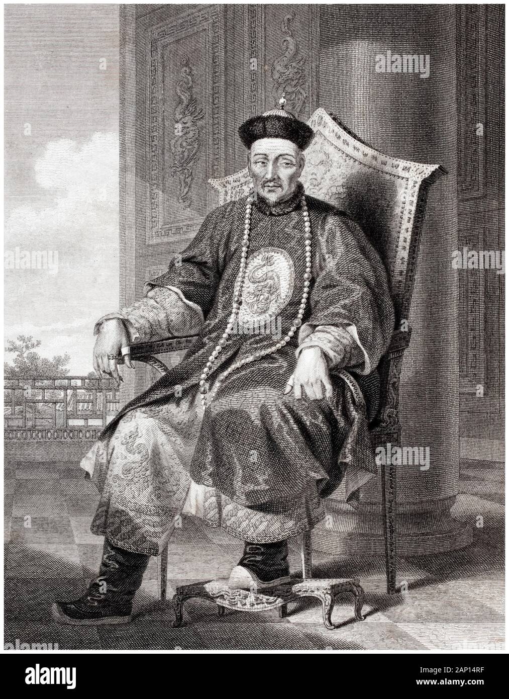 Imperatore cinese T'chien polmone o imperatore Qianlong (1711-1799) , stampa da W Alexander, Giuseppe Collyer, 1797 Foto Stock