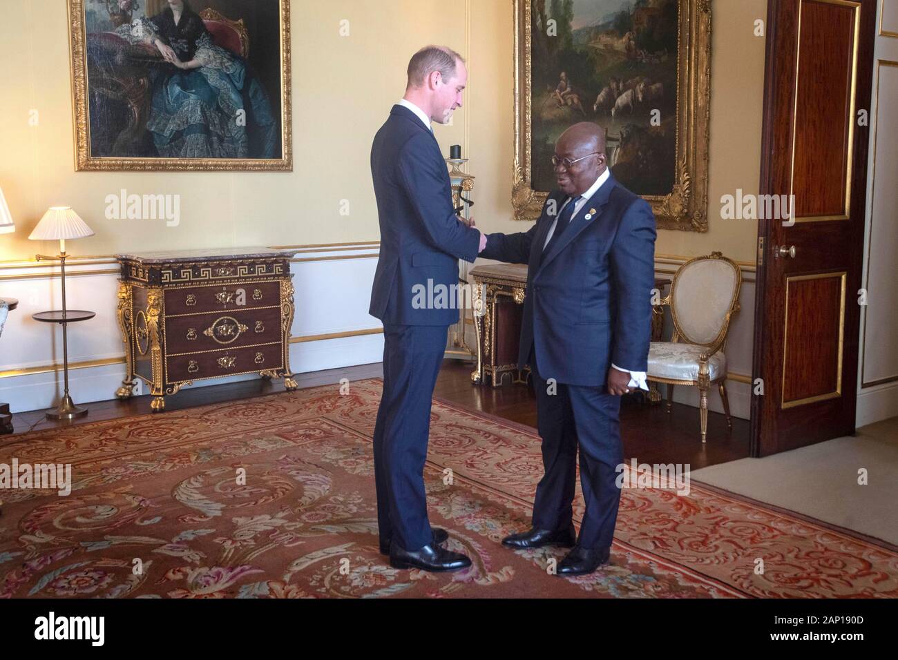 Il Duca di Cambridge riceve Ghana e Presidente di Nana Akufo-Addo, nel corso di una udienza a Buckingham Palace di Londra. Foto di PA. Picture Data: lunedì 20 gennaio, 2020. Foto di credito dovrebbe leggere: Victoria Jones/filo PA Foto Stock