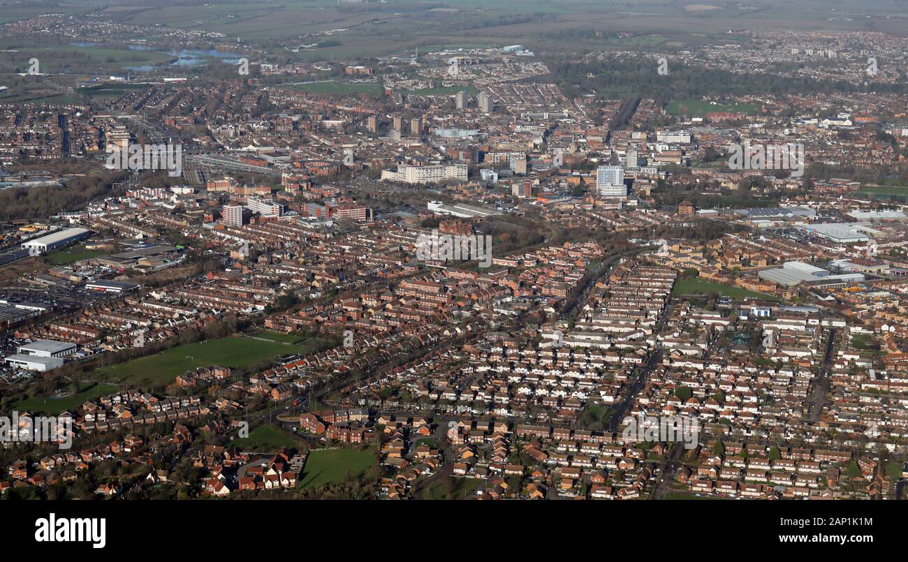 Vista aerea di Bedford centro città Foto Stock