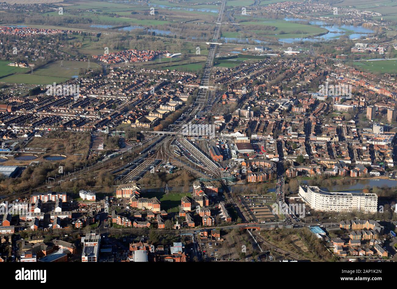 Vista aerea di Bedford centro città Foto Stock