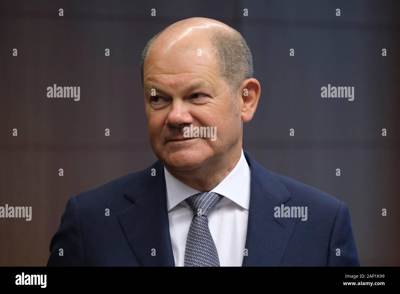 Bruxelles, Belgio. Il 20 gennaio 2020. Il ministro delle Finanze della Repubblica federale di Germania Olaf Scholz assiste ad una zona euro i ministri delle Finanze riuniti. Credito: ALEXANDROS MICHAILIDIS/Alamy Live News Foto Stock
