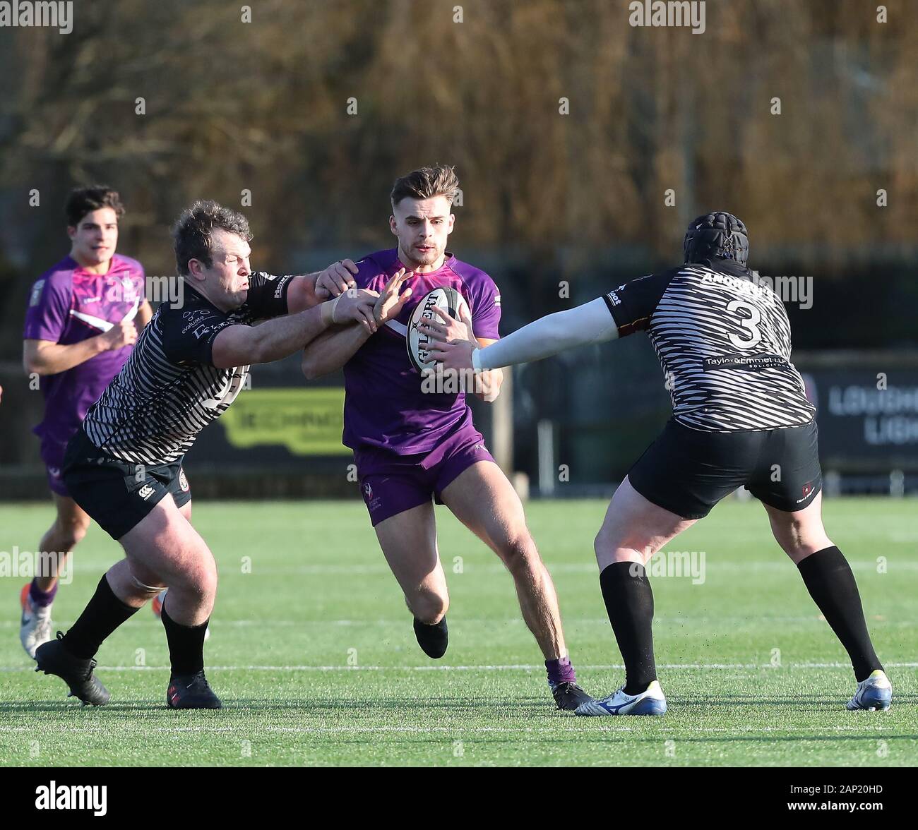 18.01.2020. La Loughborough, Inghilterra. William Kaye sulla carica per Loughborough studenti durante il processo RFU Nazionale 2 Nord rugby union fixture tra Loughborough studenti e Sheffield Tigers RFC. Phil Hutchinson/Alamy Live News Foto Stock