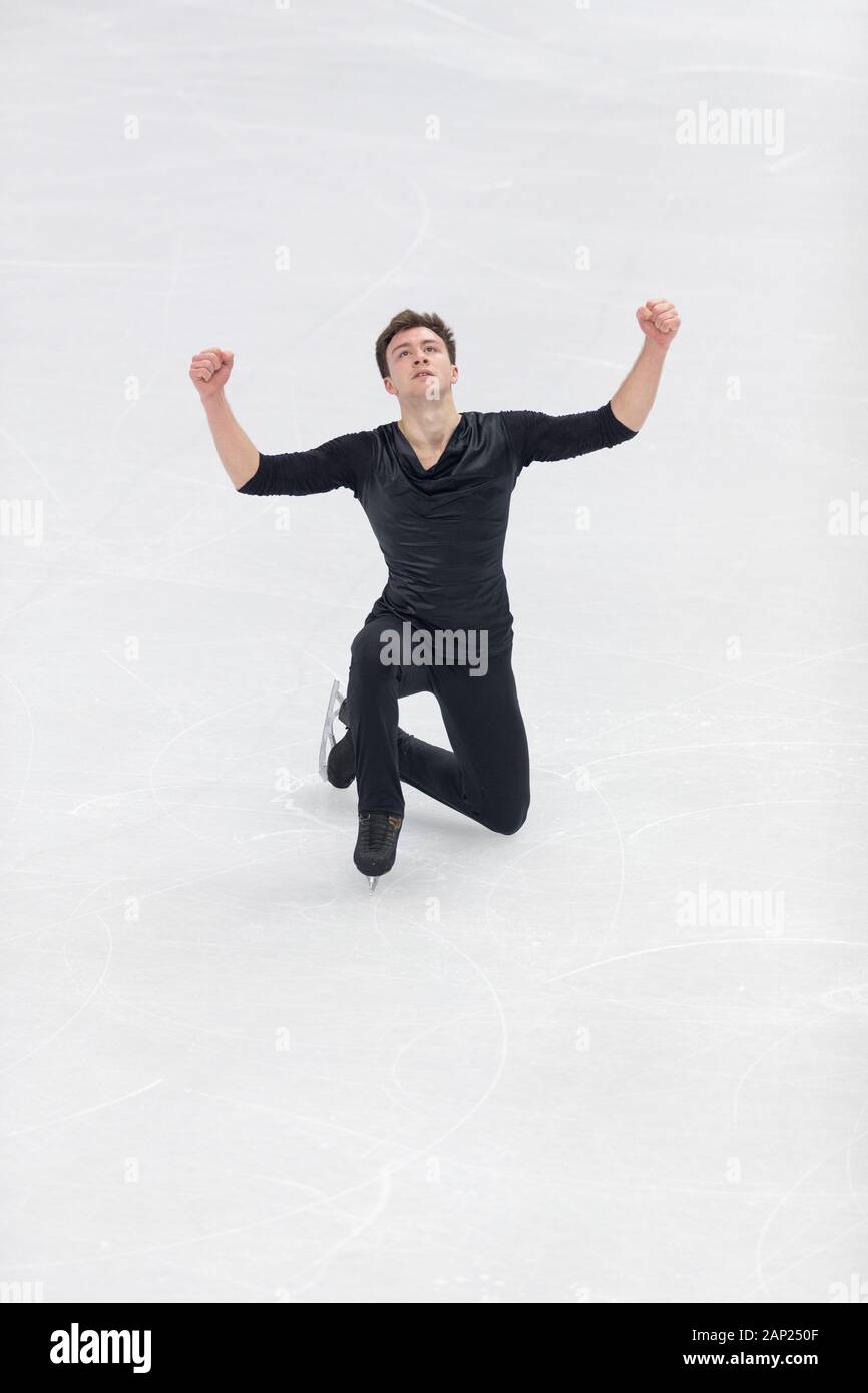 Dmitri Aliev della Russia compete durante alti uomini pattinaggio gratuito al Palavela pattinaggio su ghiaccio a Torino il 7 dicembre, 2019 Foto Stock