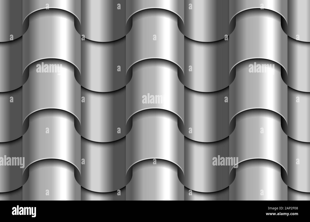Seamless texture di argento onde ondulato roof top sfondo. Ripetizione di modello grigio argento di tubo di metallo tegole del tetto Foto Stock