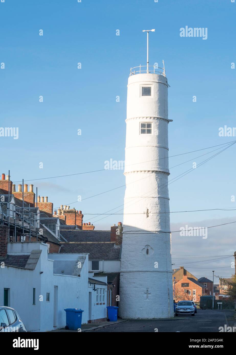 Xviii secolo alta luce faro in Blyth, Northumberland, England, Regno Unito Foto Stock