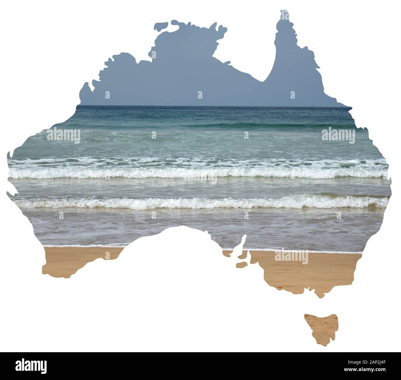 Una serie di vedute dei paesaggi naturali e dei paesaggi dell'Australia si sono stabiliti in una mappa del paese Foto Stock