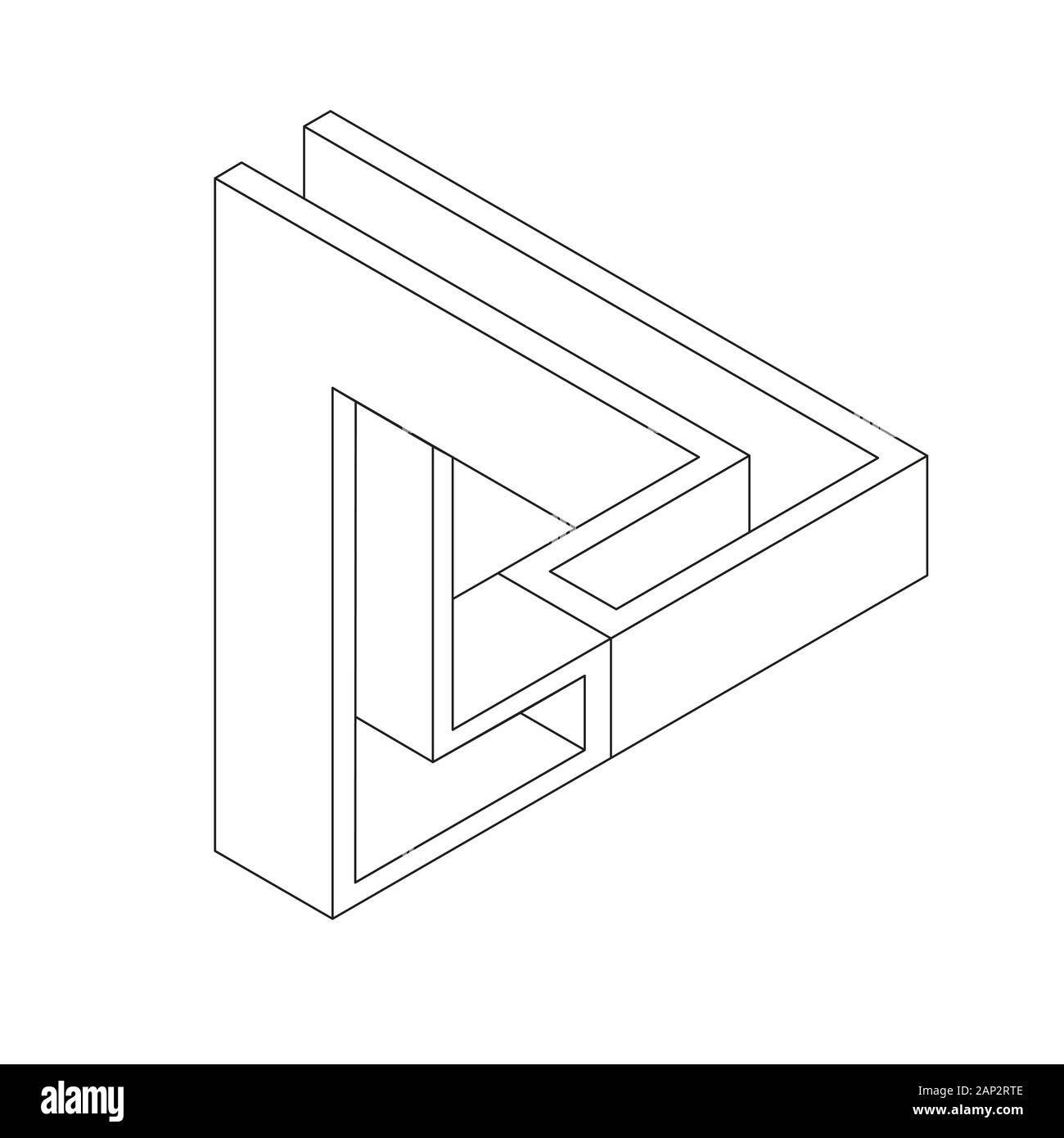 Impossibile figura triangolare in linea stile d'arte. Illusione ottica. Illustrazione Vettoriale