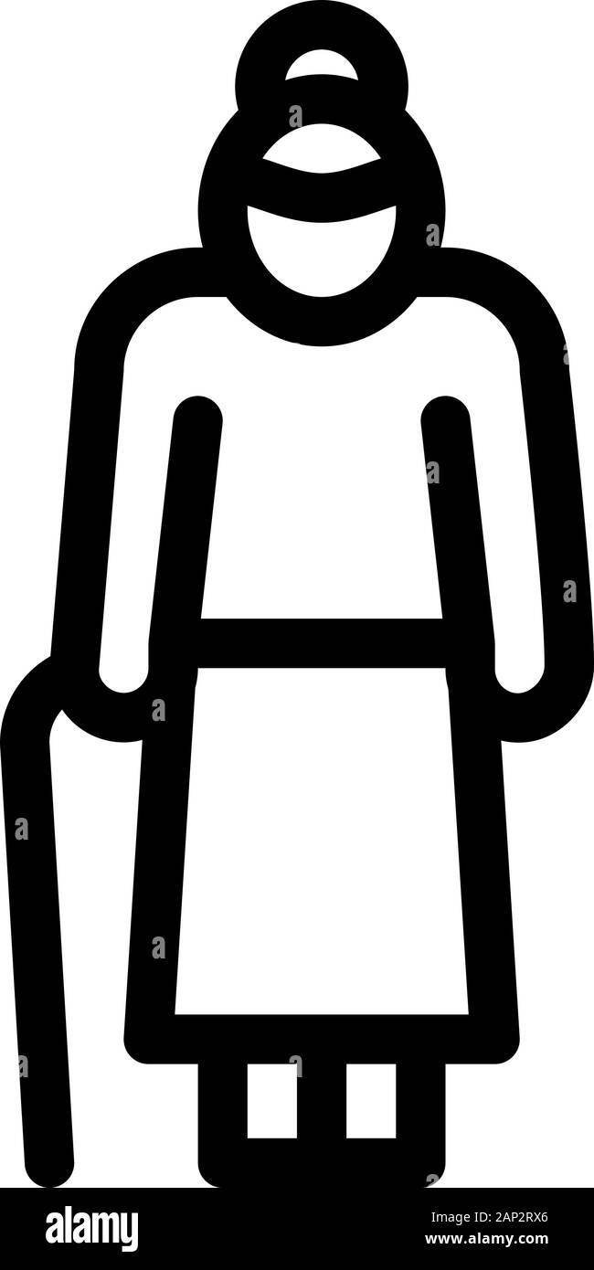 Vecchia donna Stick vettore icona illustrazione di contorno Illustrazione Vettoriale