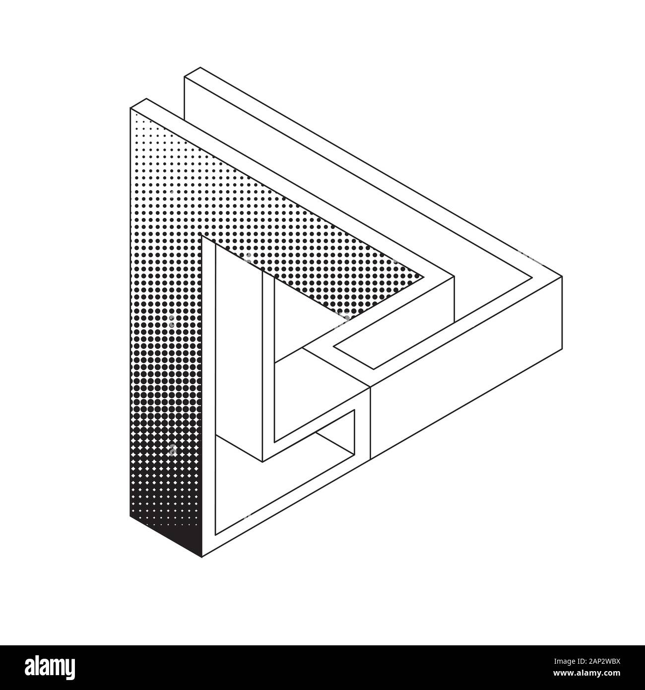 Impossibile figura triangolare in linea stile arte con punti ombra. Illusione ottica. Illustrazione Vettoriale
