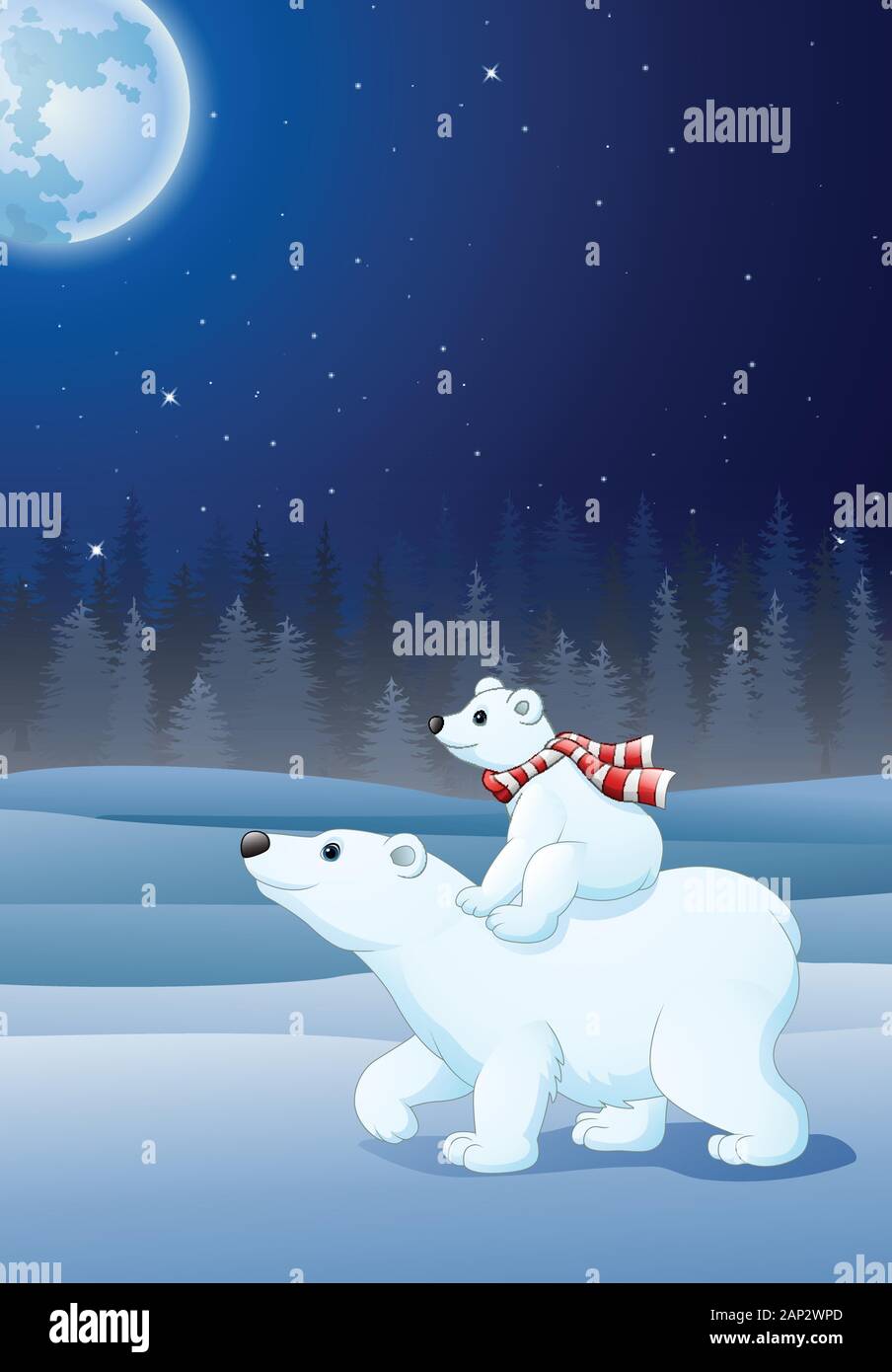 Cartoon baby orso polare equitazione sulla sua madre indietro Illustrazione Vettoriale