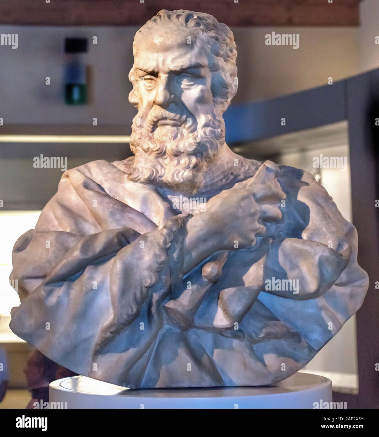 Busto di Galileo Galilei nella Galleria degli Uffizi, Firenze, Italia Foto Stock
