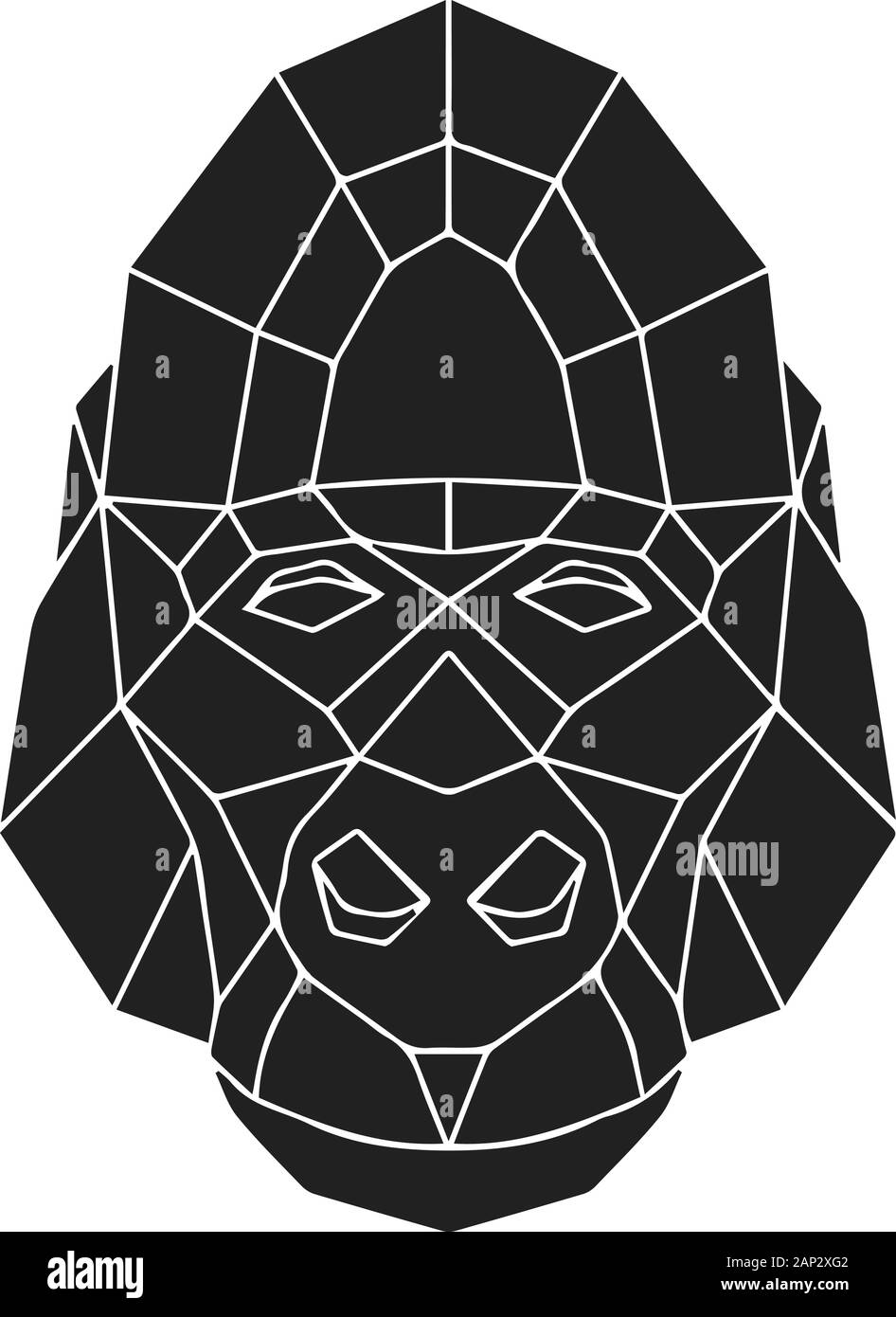Il nero geometriche della testa di gorilla. Poligonale animale astratta dell'Africa. Illustrazione Vettoriale. Illustrazione Vettoriale