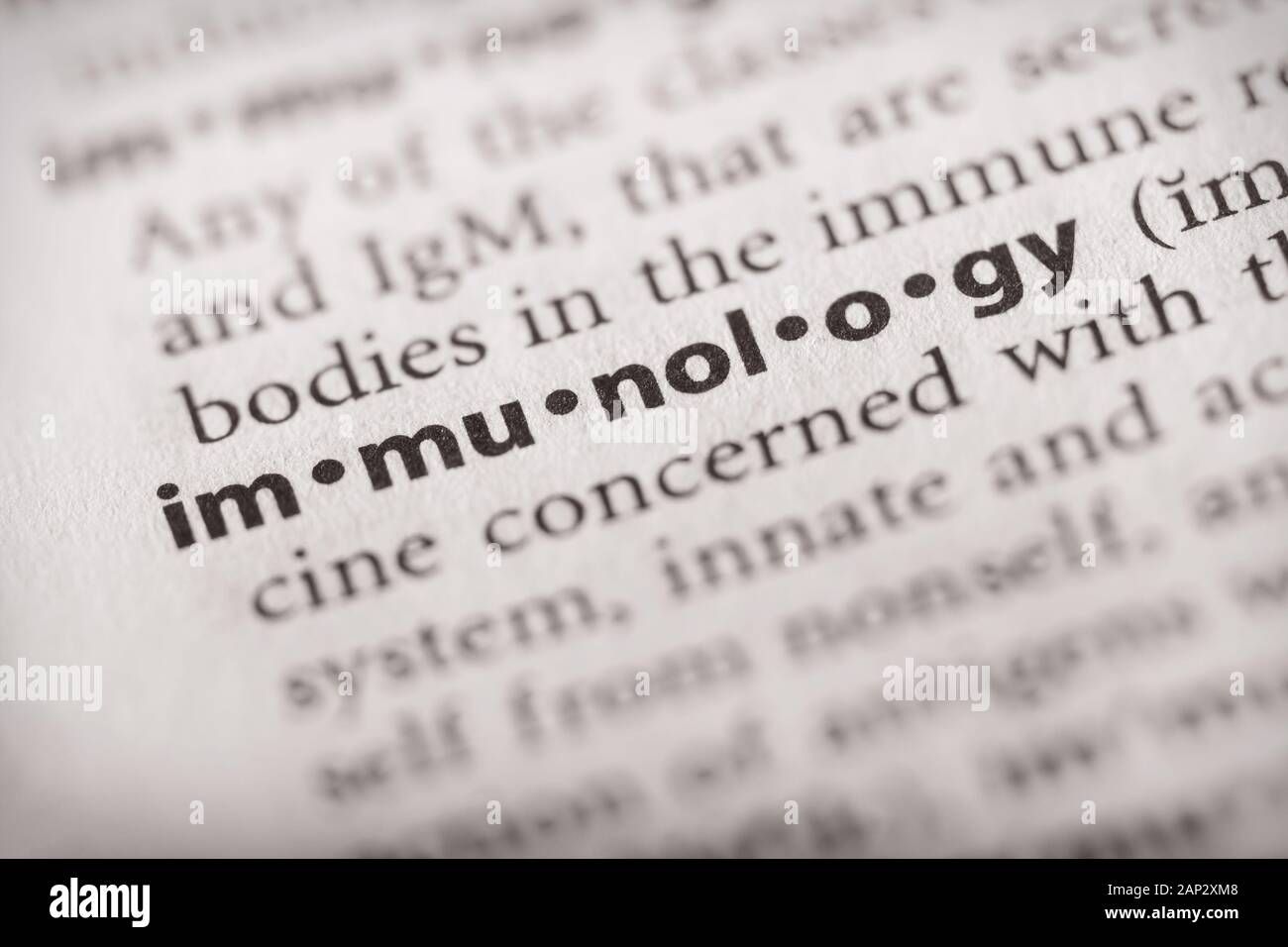 Fuoco selettivo sulla parola immunologia. Molte altre foto di parole nel mio portfolio. Foto Stock