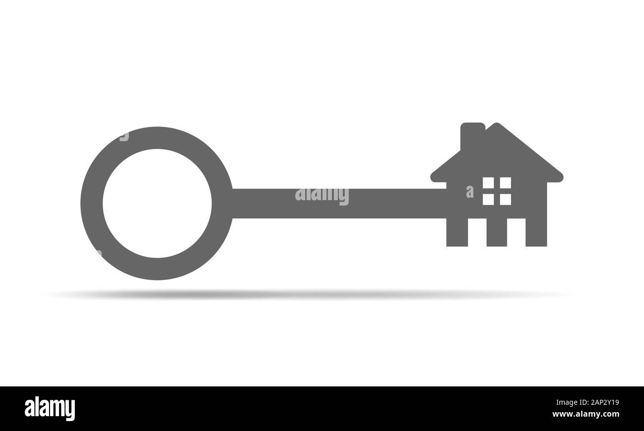 Silhouette della chiave con casa. Chiave di casa e la relativa icona. Illustrazione Vettoriale. Immobiliare di concetto con house e chiave Illustrazione Vettoriale