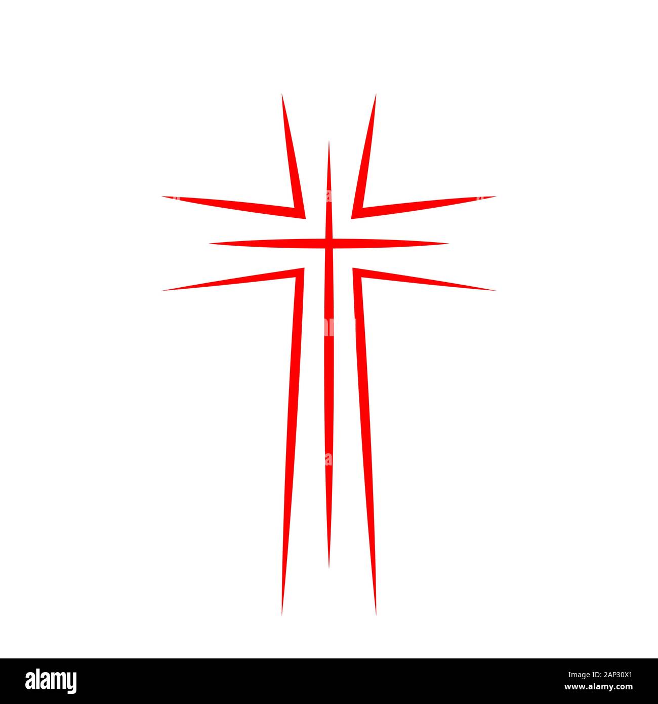 Rossa croce cristiana icona. Linea astratta una croce cristiana. Illustrazione Vettoriale Illustrazione Vettoriale