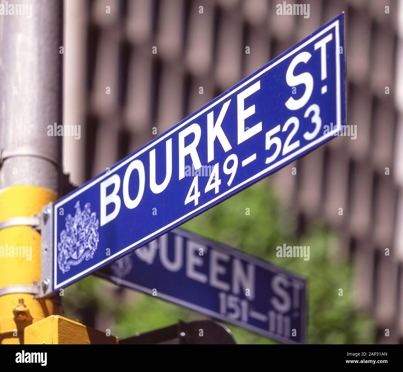 Bourke Street segno nel centro di Melbourne, Victoria, Australia Foto Stock