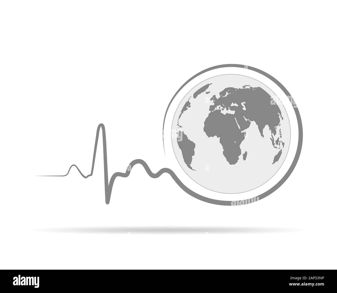 Giornata mondiale della sanità. Illustrazione Vettoriale. Segno di heartbeat con globo terra icona sullo sfondo bianco. Illustrazione Vettoriale