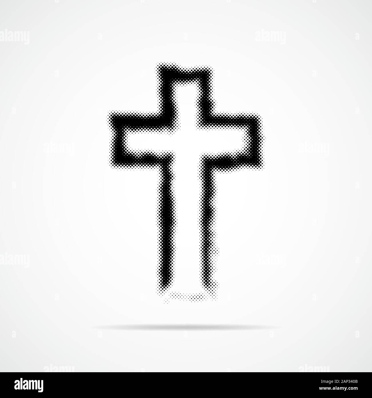 Nero croce cristiana nella progettazione dei mezzitoni. Illustrazione Vettoriale. Abstract croce come un simbolo della fede cristiana. Illustrazione Vettoriale