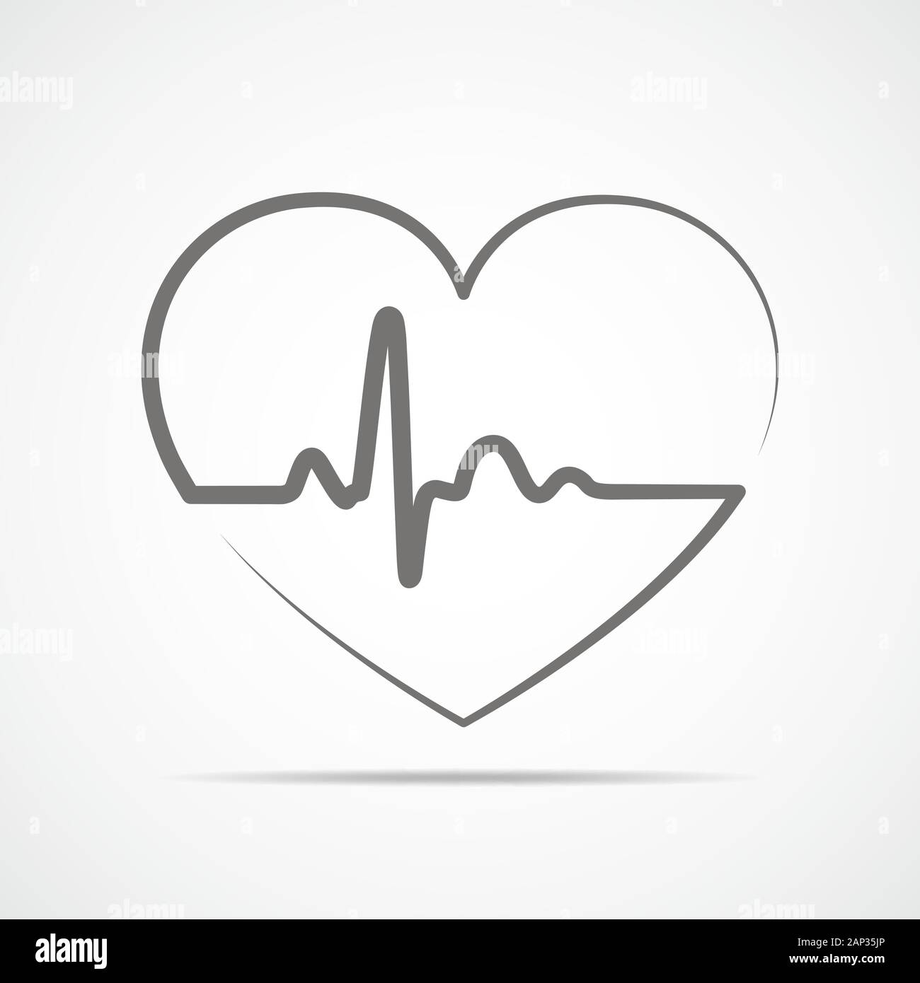 Cuore nero icona con segno il battito cardiaco. Illustrazione Vettoriale. Cuore nel piatto stile contorno. Illustrazione Vettoriale