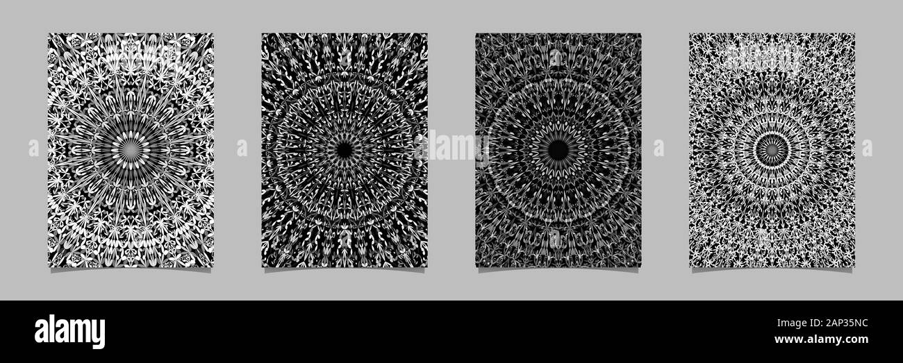 Grigio giardino botanico mandala scheda Modello di background design set template vettoriale illustrazioni di cancelleria Illustrazione Vettoriale