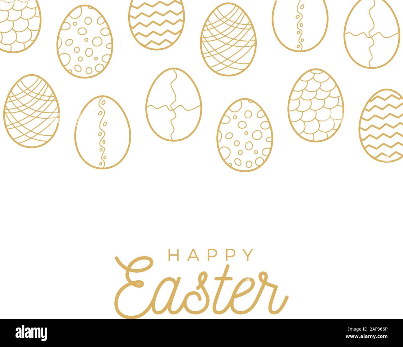 Uovo di Pasqua banner. Golden Egg raccolta di icone in stile scarabocchio. Disegnata a mano illustrazione. Sfondo di intestazione Illustrazione Vettoriale