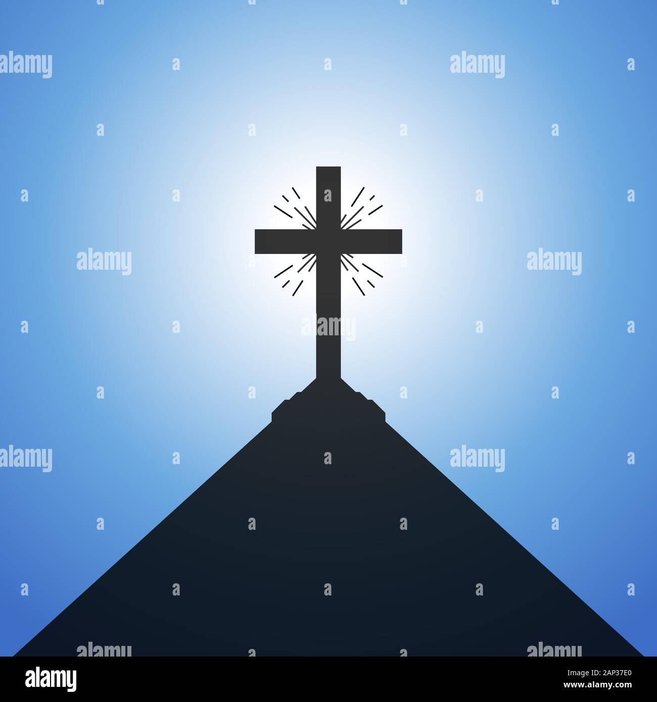 Nero croce cristiana sul cielo blu sullo sfondo. Illustrazione Vettoriale. Illustrazione Vettoriale