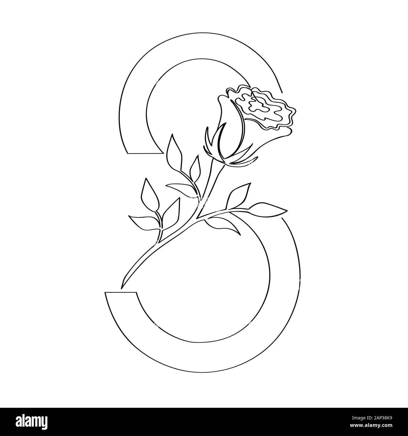 Rose inscritta nella figura 8 disegnato da una linea continua. Isolato su uno sfondo bianco. Stock illustrazione vettoriale. Illustrazione Vettoriale