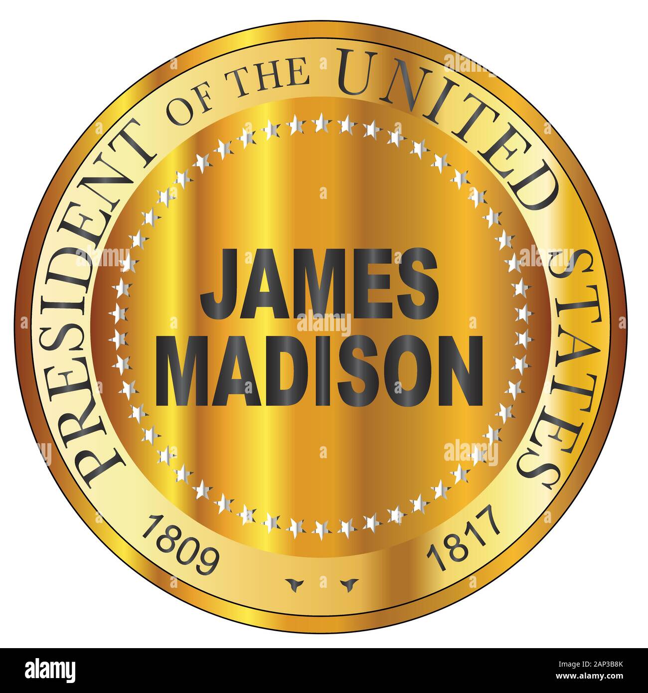 James Madison presidente degli Stati Uniti d'America timbro rotondo Illustrazione Vettoriale