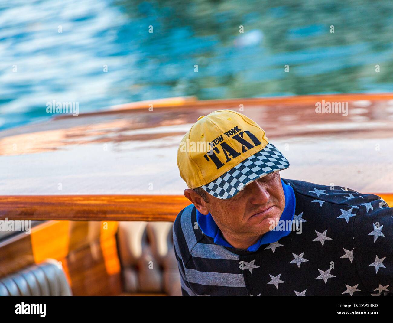 Venice Water Taxi Driver Foto Stock