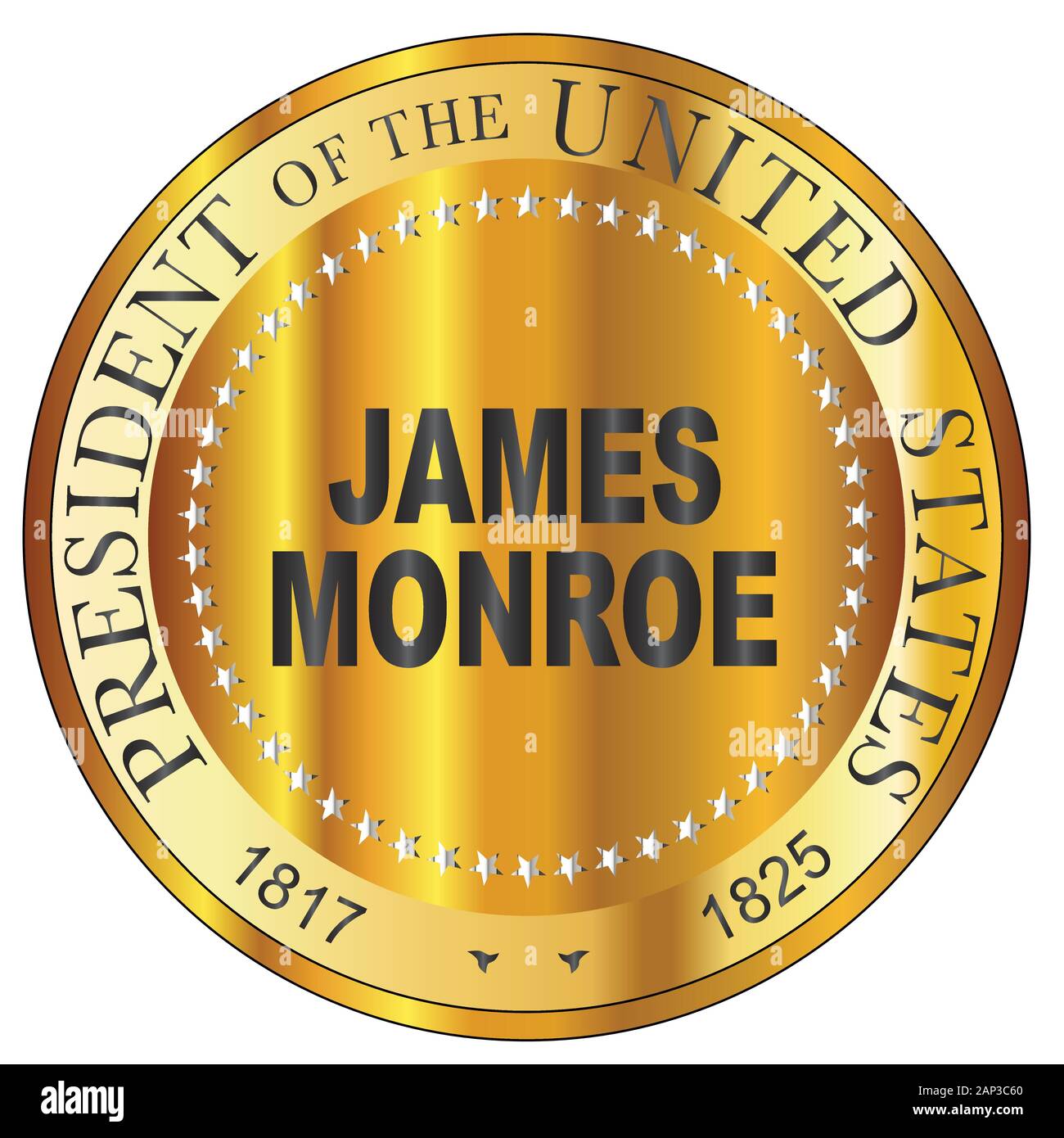 James Monroe presidente degli Stati Uniti d'America timbro rotondo Illustrazione Vettoriale