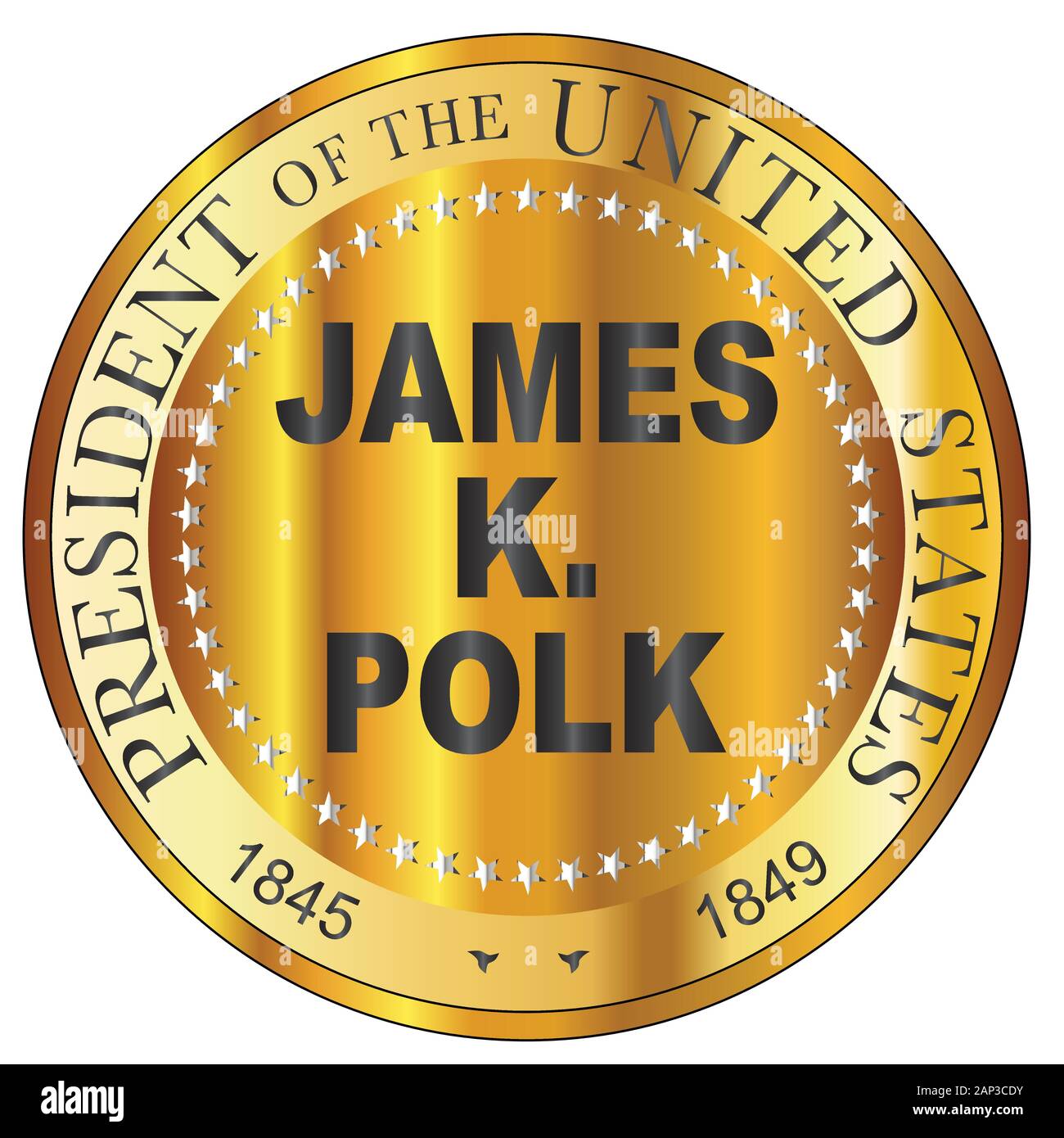 James K Polk decimo presidente degli Stati Uniti d'America timbro rotondo Illustrazione Vettoriale