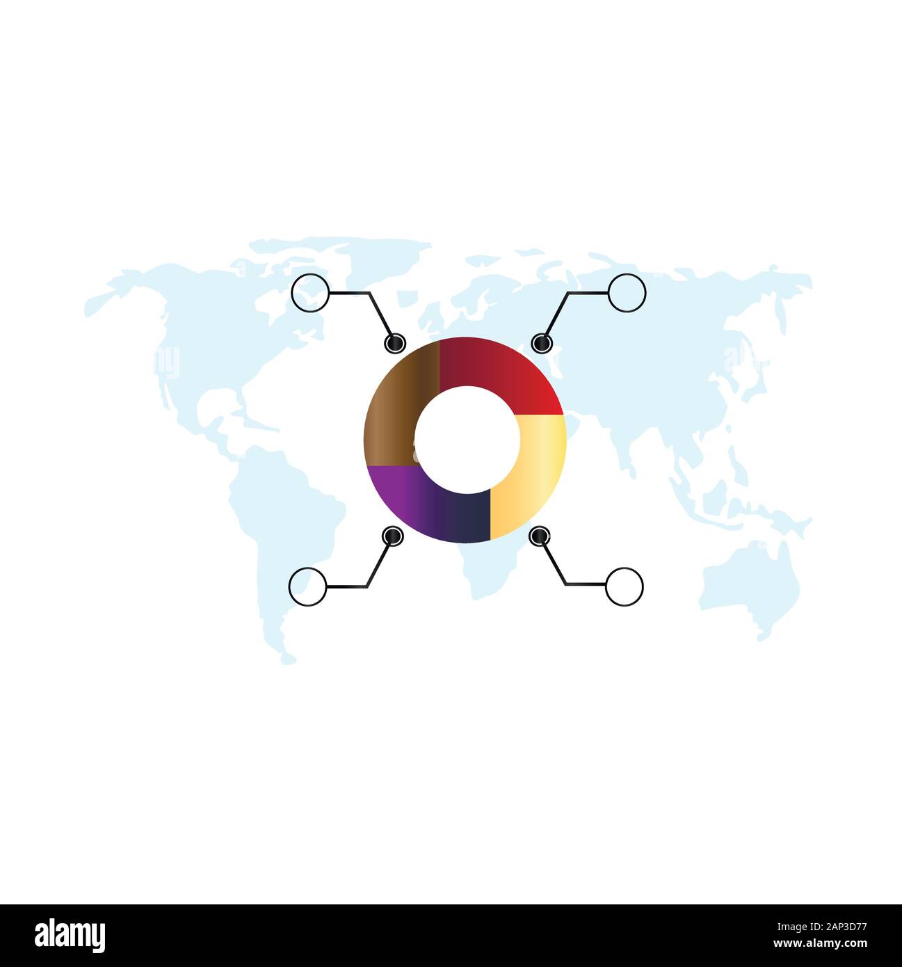 Gradiente circolare business grafico, infographics sulla mappa del mondo sullo sfondo. Illustrazione Vettoriale