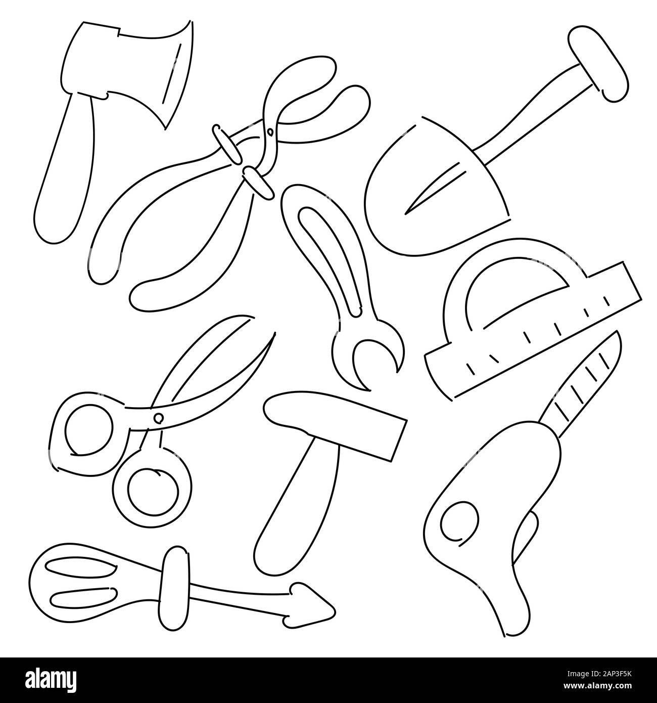 Set di utensili per disegnare a mano icona vettore isolato Illustrazione Vettoriale