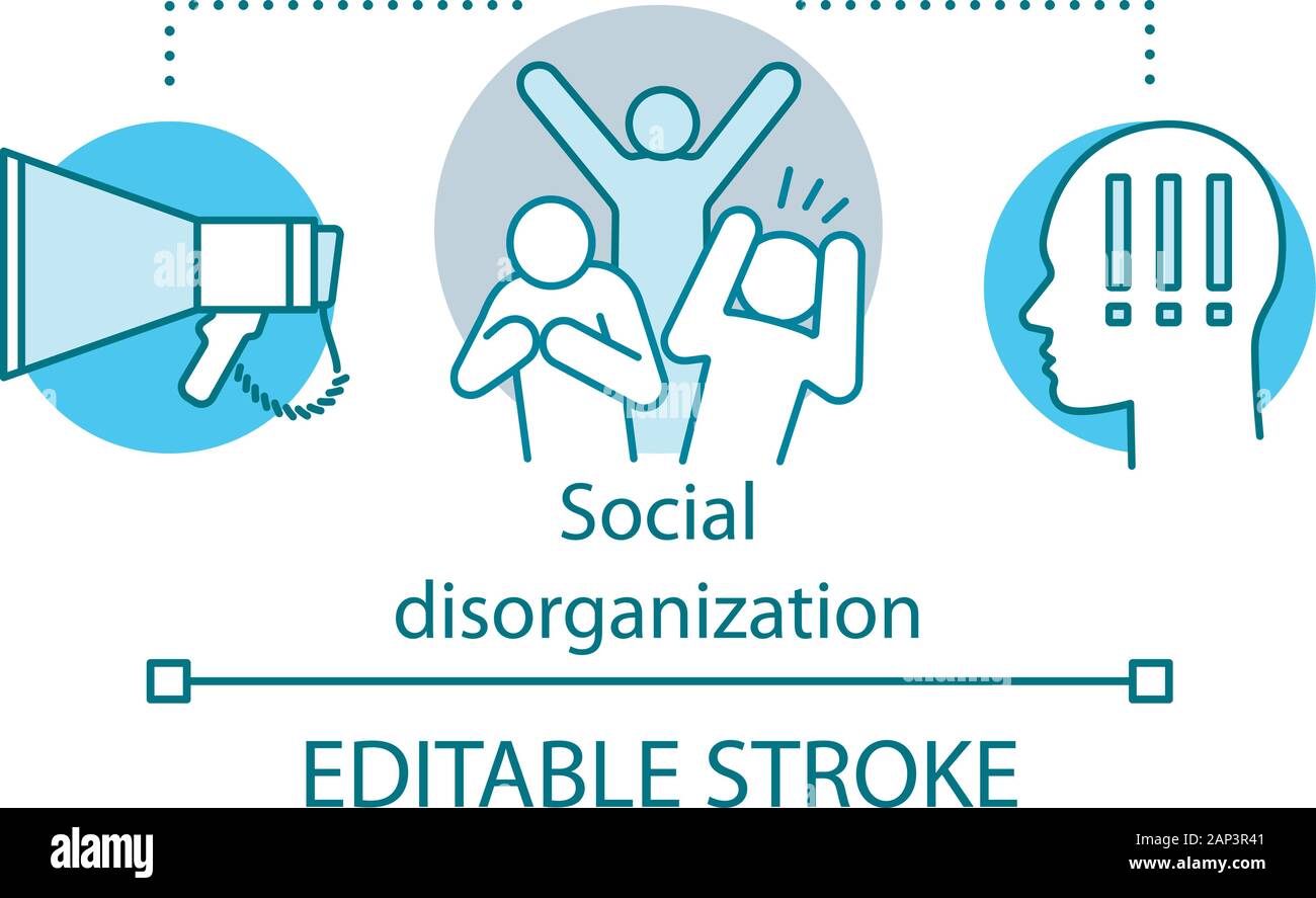 Disorganizzazione sociale, conflitti concetto icona. Antisociale, comportamento violento idea sottile linea illustrazione. Il panico sociale, di conflitti e di disordini. Vettore i Illustrazione Vettoriale