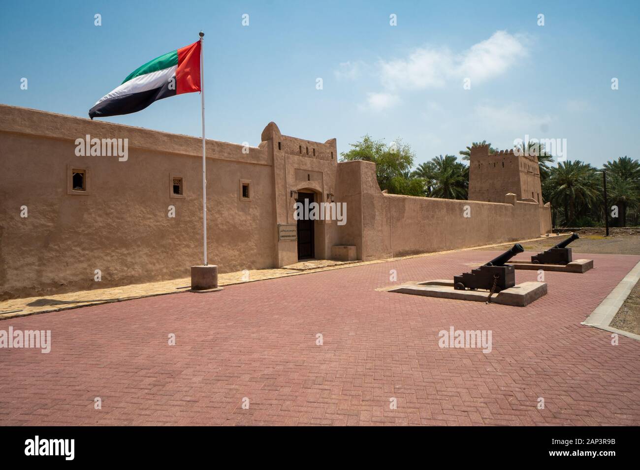 Fujairah Fort nell'Emirato di Fujairah, Emirati Arabi Uniti Foto Stock