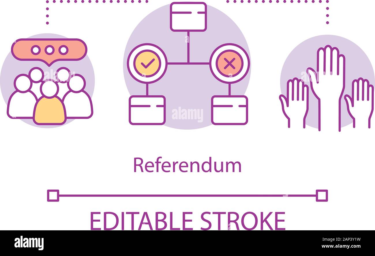 Concetto di elezioni e la relativa icona. Referendum idea sottile linea illustrazione. Elettorato voto sulla nuova legge, la decisione del governo. Nazione ampio sondaggio sociale. Vector iso Illustrazione Vettoriale