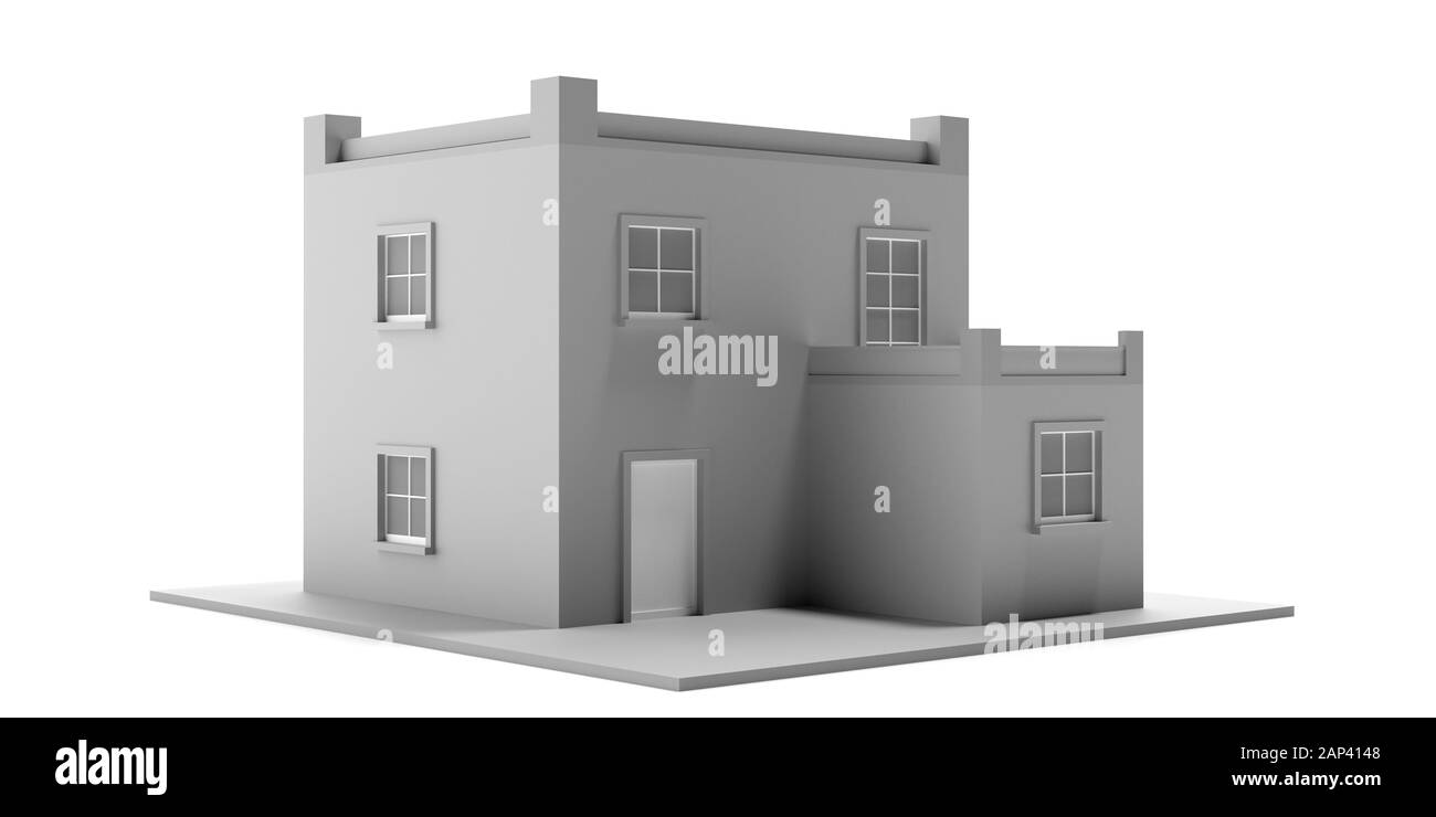 Casa a due piani modello. Villa Casa moderna costruzione isolata contro uno sfondo bianco. 3d illustrazione Foto Stock