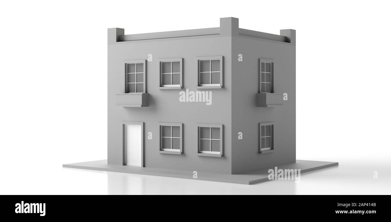 Casa a due piani modello. Villa Casa moderna costruzione isolata contro uno sfondo bianco. 3d illustrazione Foto Stock