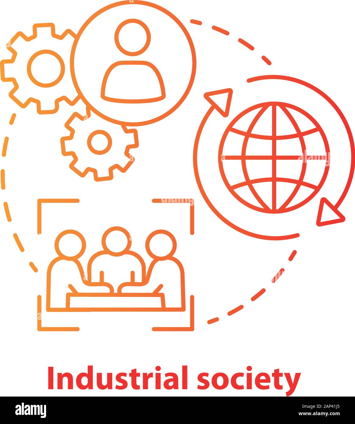 La società industriale concetto rosso icona. La produzione di massa tecnologia idea sottile linea illustrazione. Industrializzazione del lavoro. Innovazione tecnologica. Vettore Illustrazione Vettoriale