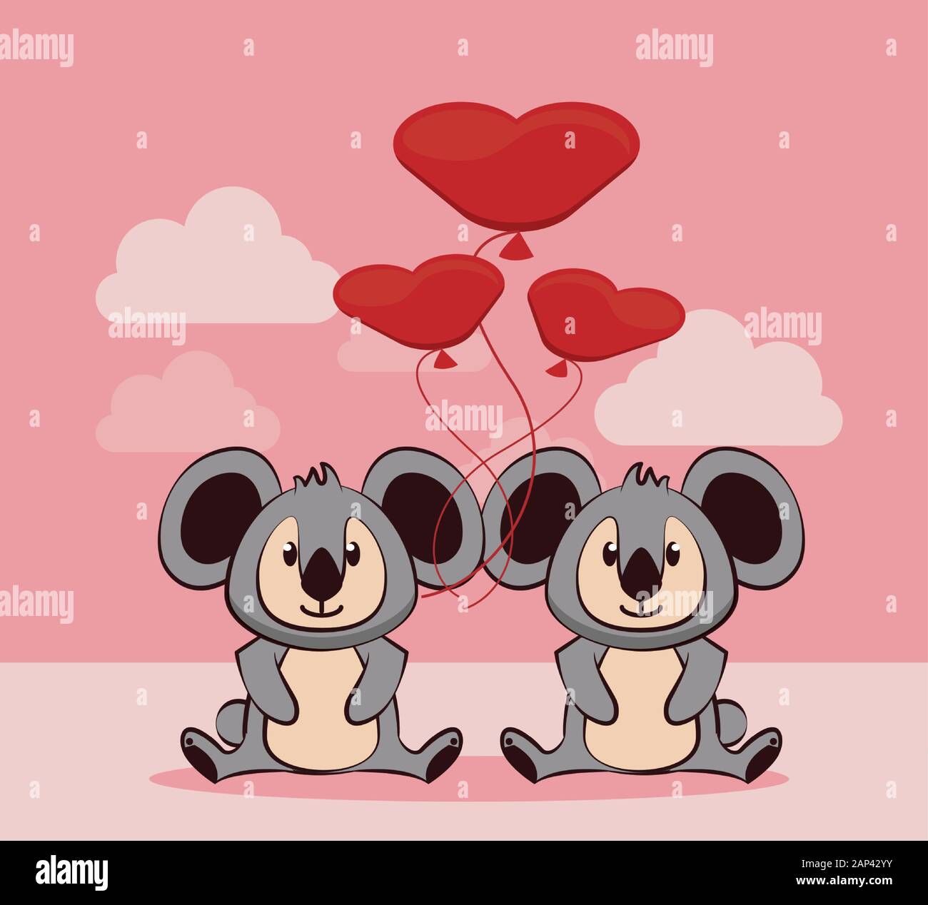 Happy valentines day card con graziosi koala giovane Illustrazione Vettoriale