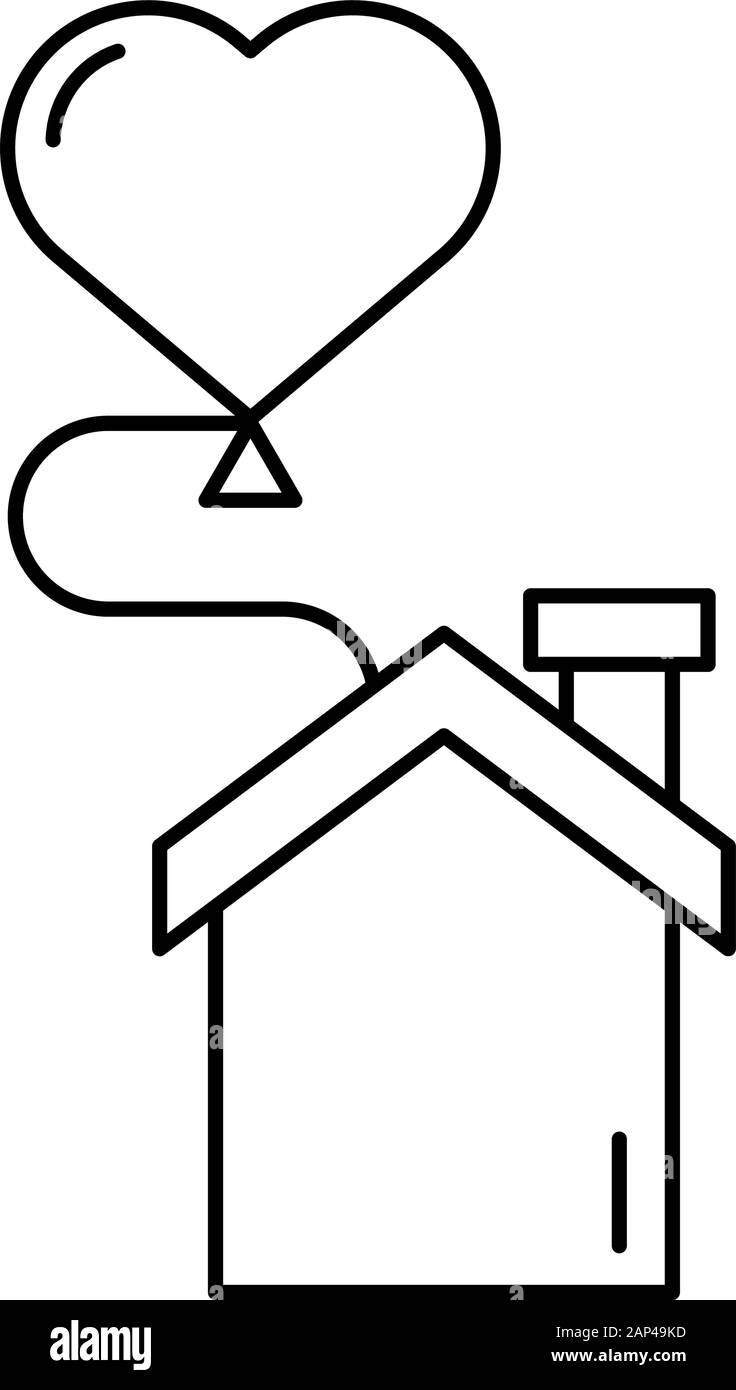 Felice il giorno di san valentino cuore palloncino elio e casa Illustrazione Vettoriale