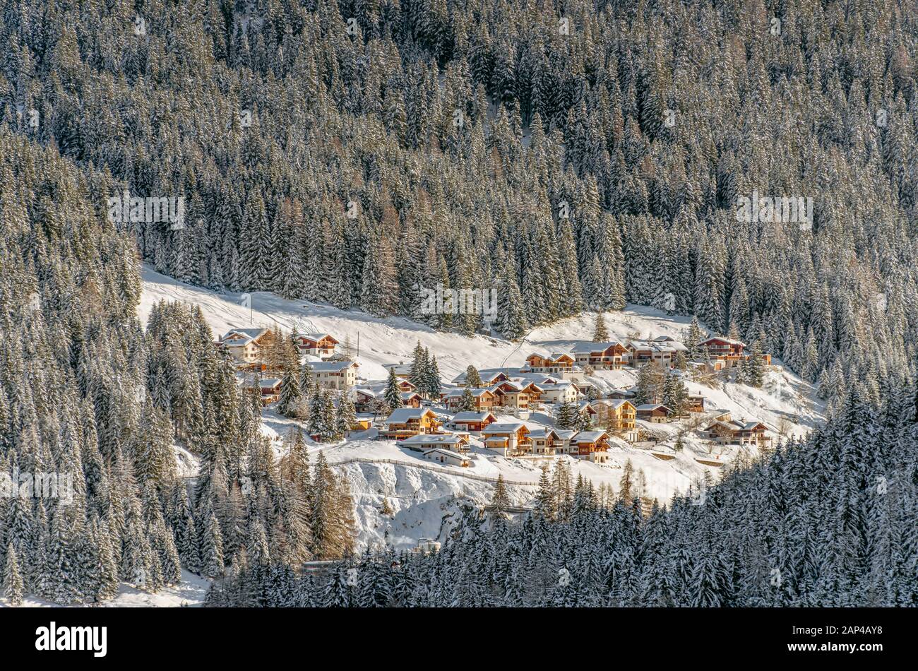 Aussicht auf the village Davos Dischma, Graubünden; Schweiz Foto Stock