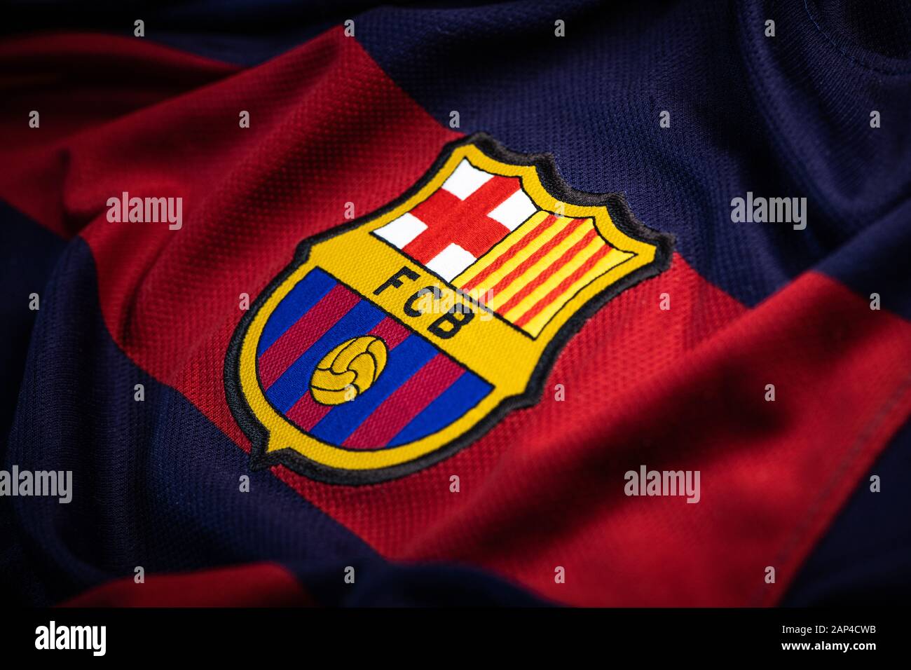 Francia - Gennaio 21, 2020. - FC Barcelona, società calcistica spagnola, logo su jersey Foto Stock