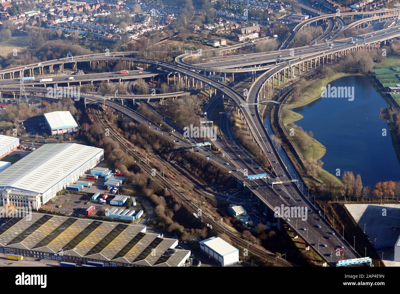Veduta aerea dello Spaghetti Junction, o Gravelly Hill Interchange, Birmingham, Regno Unito Foto Stock